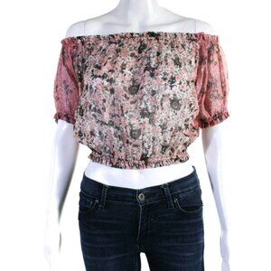 Pop Saint Barth Pink Floral SS Off Shoulder Cropped Top Size XS Elastic Hem